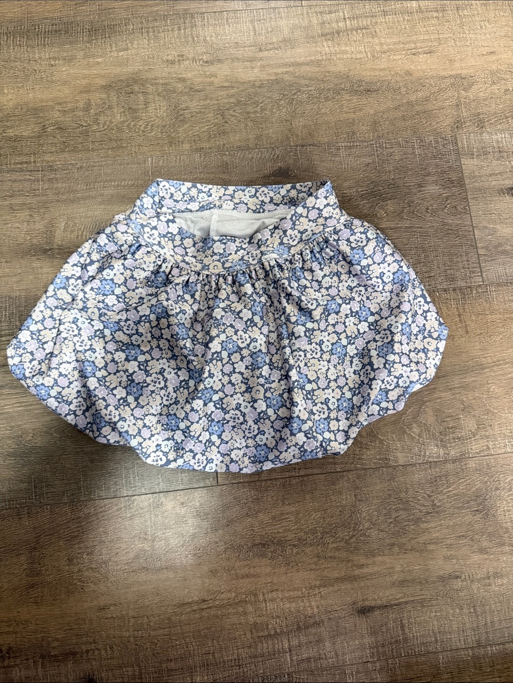 Girls Blue Floral Bubble Skirt with Elastic Waist